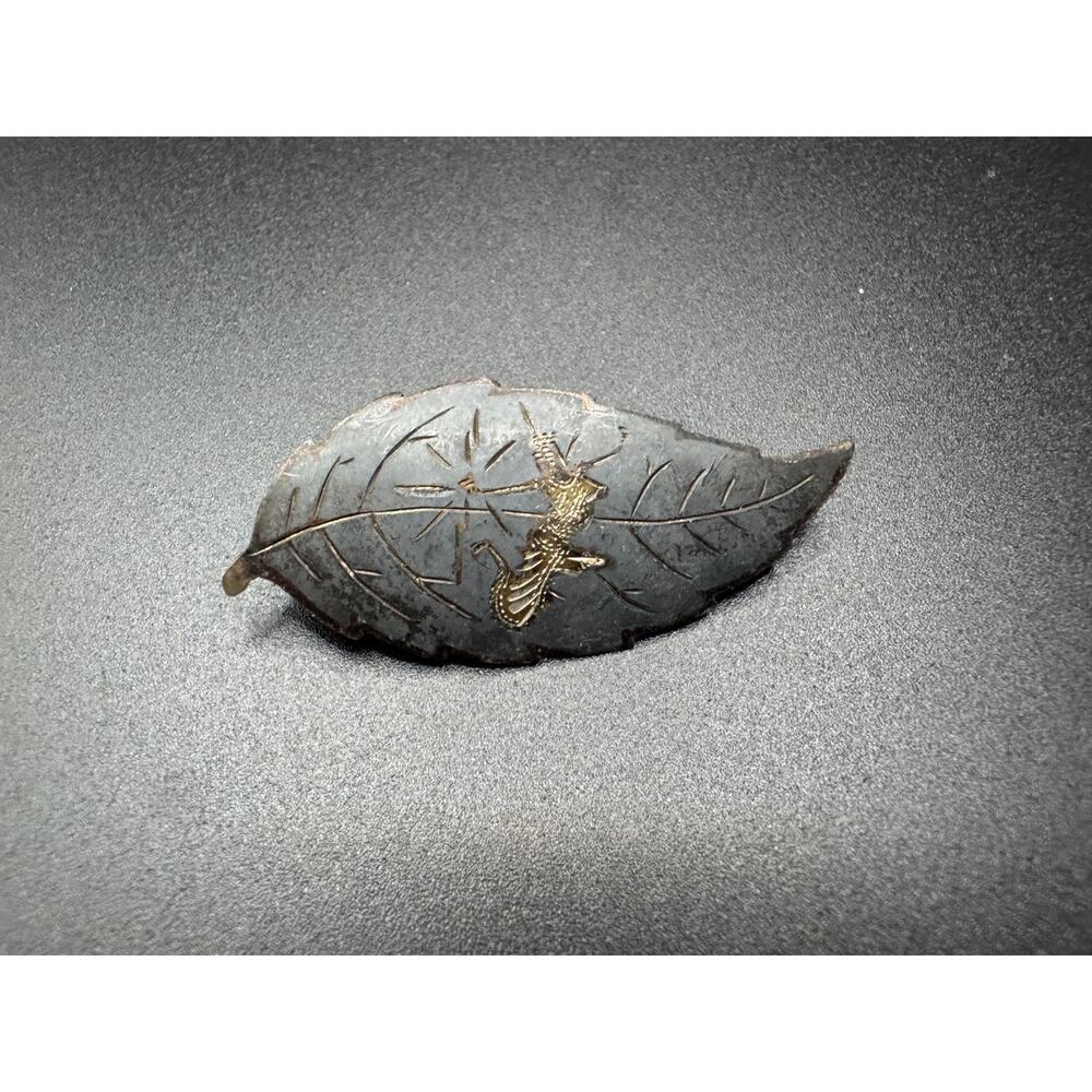 Vintage Siam Sterling Silver 925 Goddess Leaf Brooch Niello Enamel Pin 41.4mm